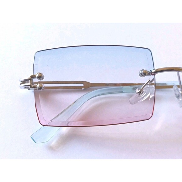 Rimless Square Sunglasses Rainbow Tint Unisex Metal Frame - Picture 3 of 8